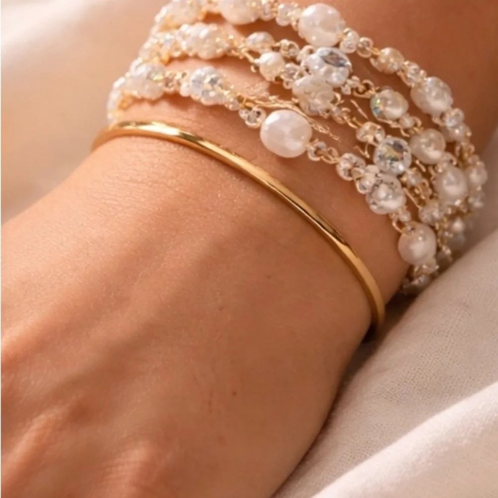 Cookie Lee Freshwater Pearl Moonstone Multi-Strand Bracelet Gold Toggle Crystal